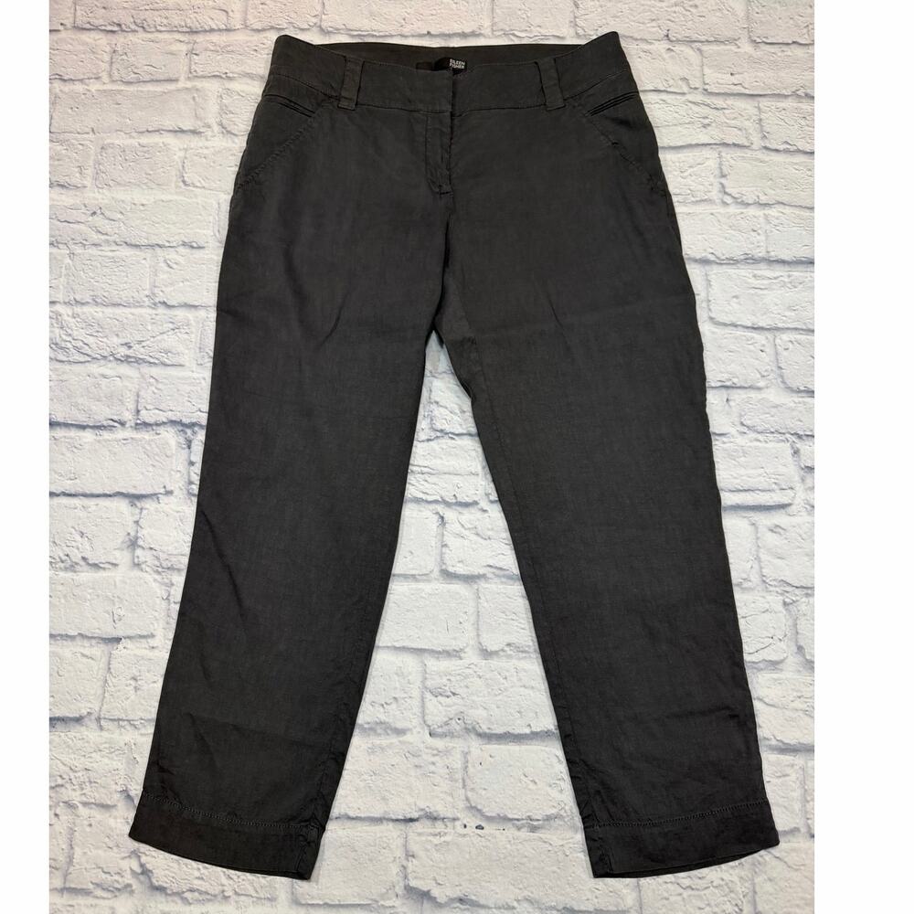 Eileen Fisher Dark Gray Straight Leg Linen Blend Lightweight Pants A575